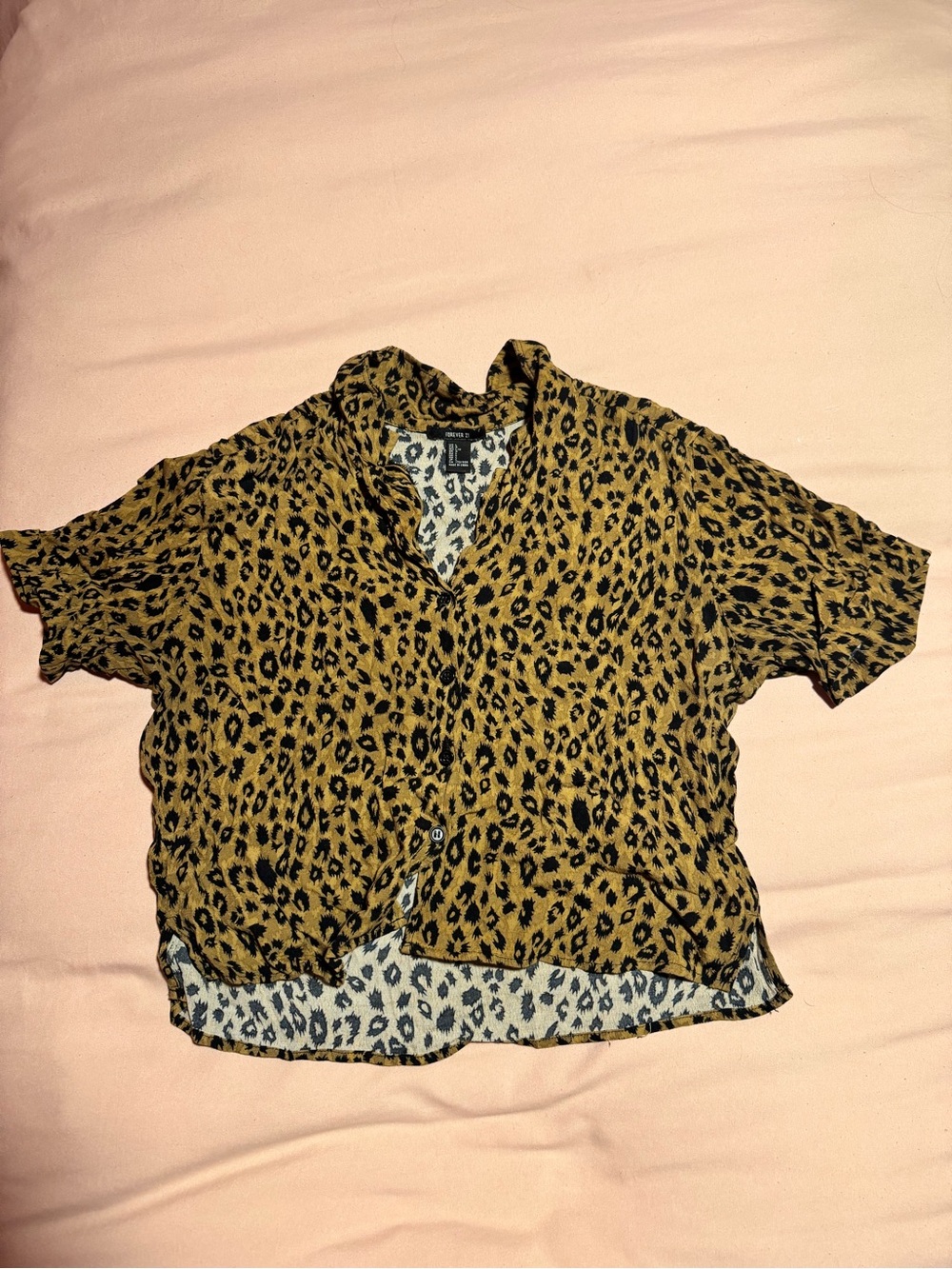 Forever 21 Mustard Yellow and Black Leopard Print Button-Up Blouse